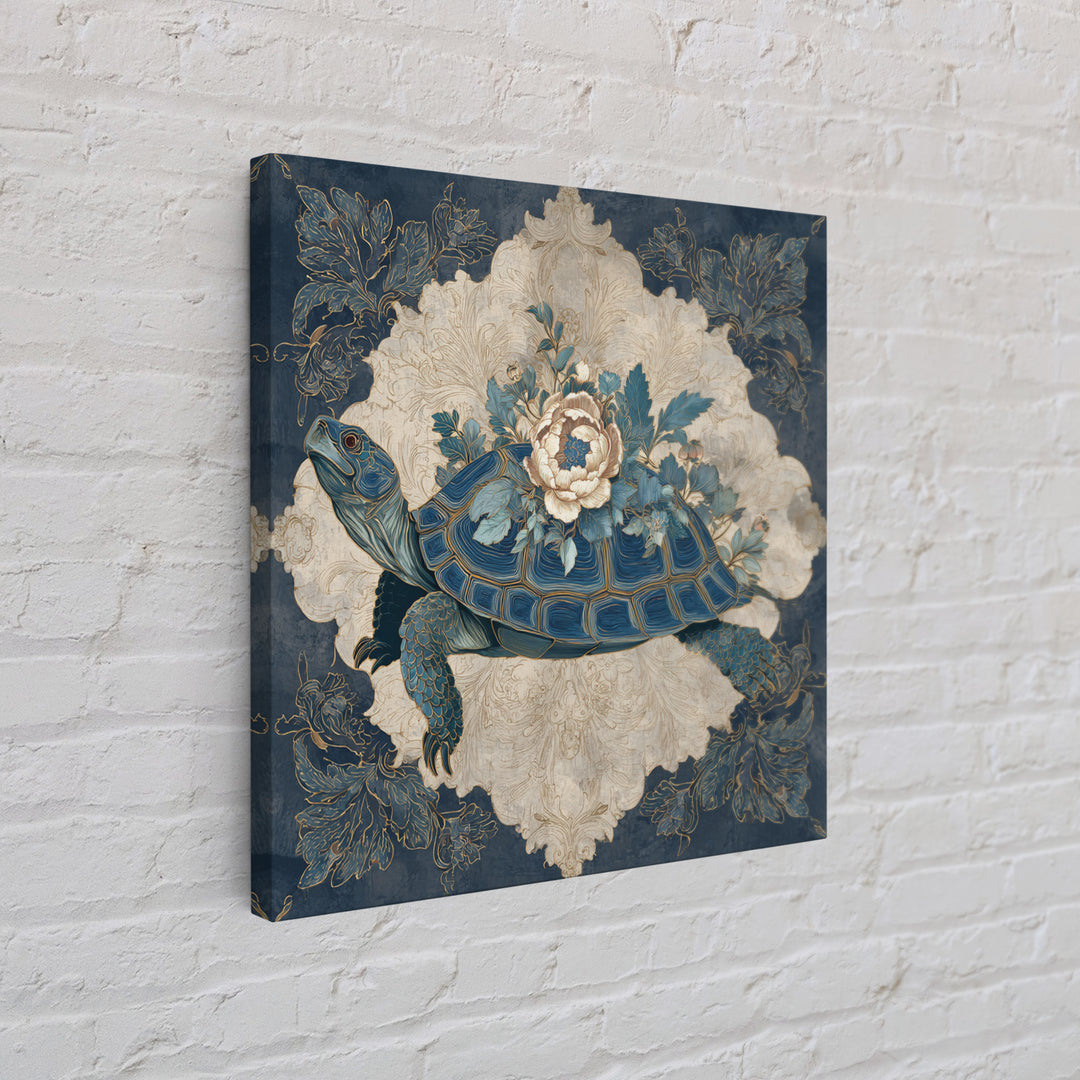 Turtle with Garden Growing on Shell Framed Canvas Print, Whimsical Art, Nursery Art, Living Room Decor, Oil Painting, Wonder, WHI-1x1-70