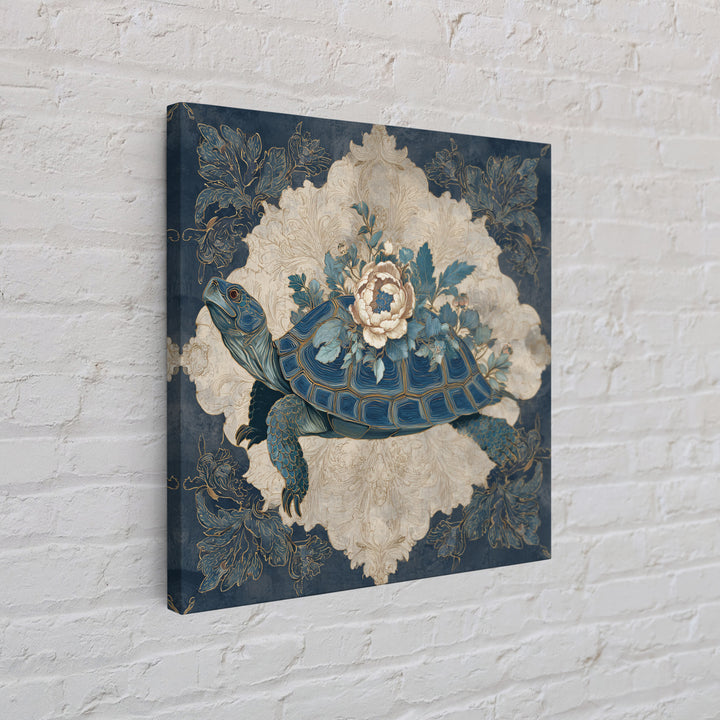 Turtle with Garden Growing on Shell Framed Canvas Print, Whimsical Art, Nursery Art, Living Room Decor, Oil Painting, Wonder, WHI-1x1-70