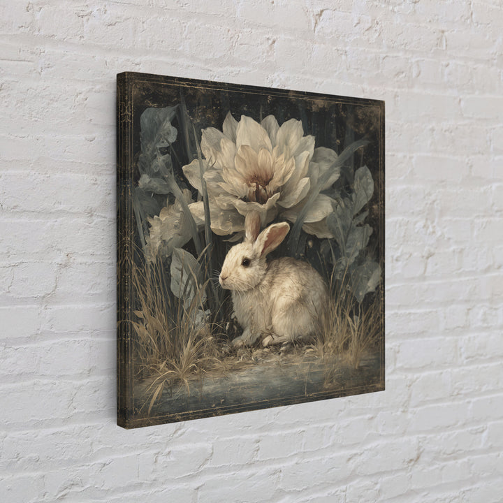 Rabbit Reading Beneath a Giant Flower Canvas Print, Whimsical Art, Wall Decor, Living Room Decor, Wonder, Printable Art, WHI-1x1-77