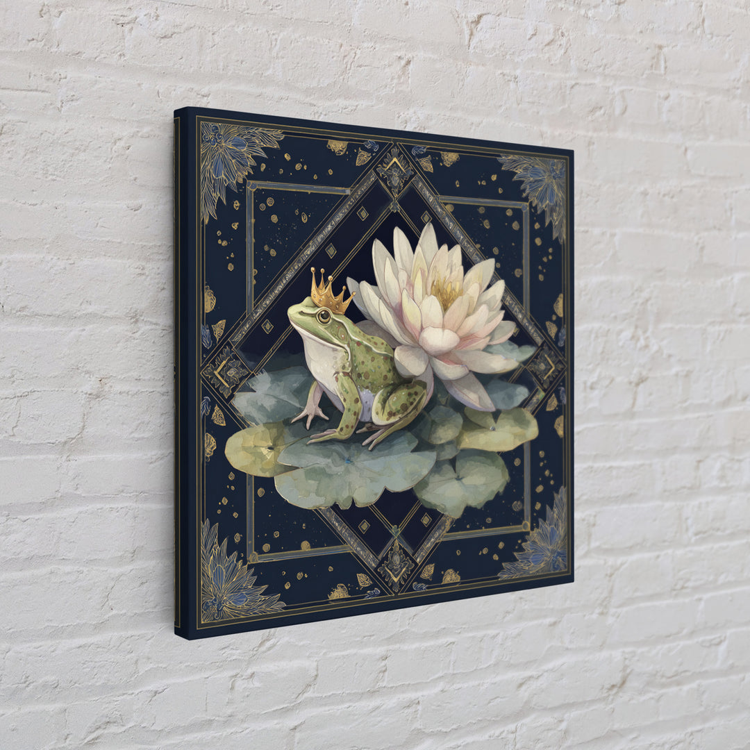 Frog Prince on a Lily Pad Framed Canvas Print, Whimsical Art, Fine Art Print, Living Room Decor, Fine Art, Wonder, Prints, WHI-1x1-80