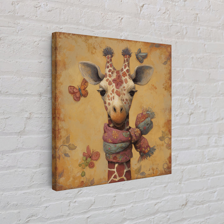 Giraffe with Scarf and Butterflies Canvas Print, Whimsical Art, Boho Decor, Living Room Decor, Oil Painting, Wonder, WHI-1x1-82
