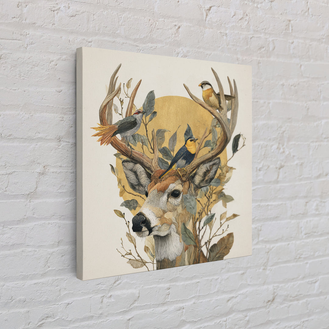 Deer with Antlers Full of Birds Canvas Print, Whimsical Art, Room Decor, Living Room Decor, Fine Art, Wonder, Oil Painting, WHI-1x1-91