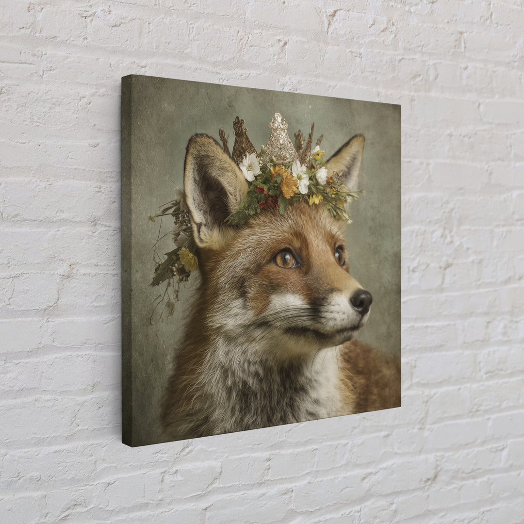 Fox Wearing a Tiny Crown Canvas Print, Whimsical Art, Printable Wall Art, Living Room Decor, Wonder, Abstract Wall Art, WHI-1x1-97