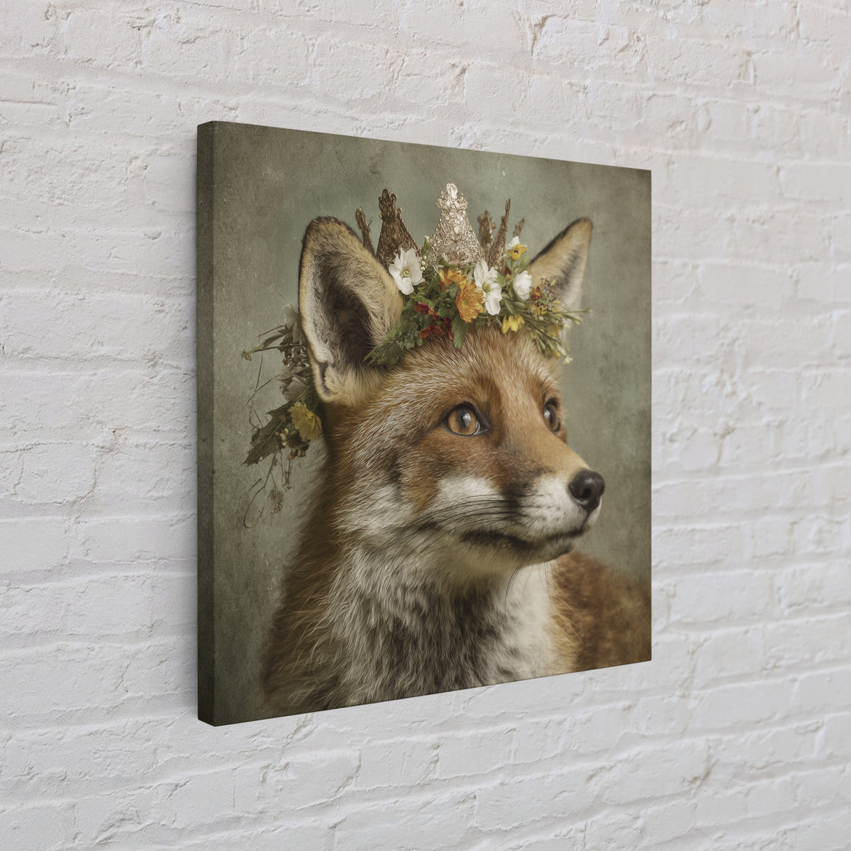 Fox Wearing a Tiny Crown Canvas Print, Whimsical Art, Printable Wall Art, Living Room Decor, Wonder, Abstract Wall Art, WHI-1x1-97