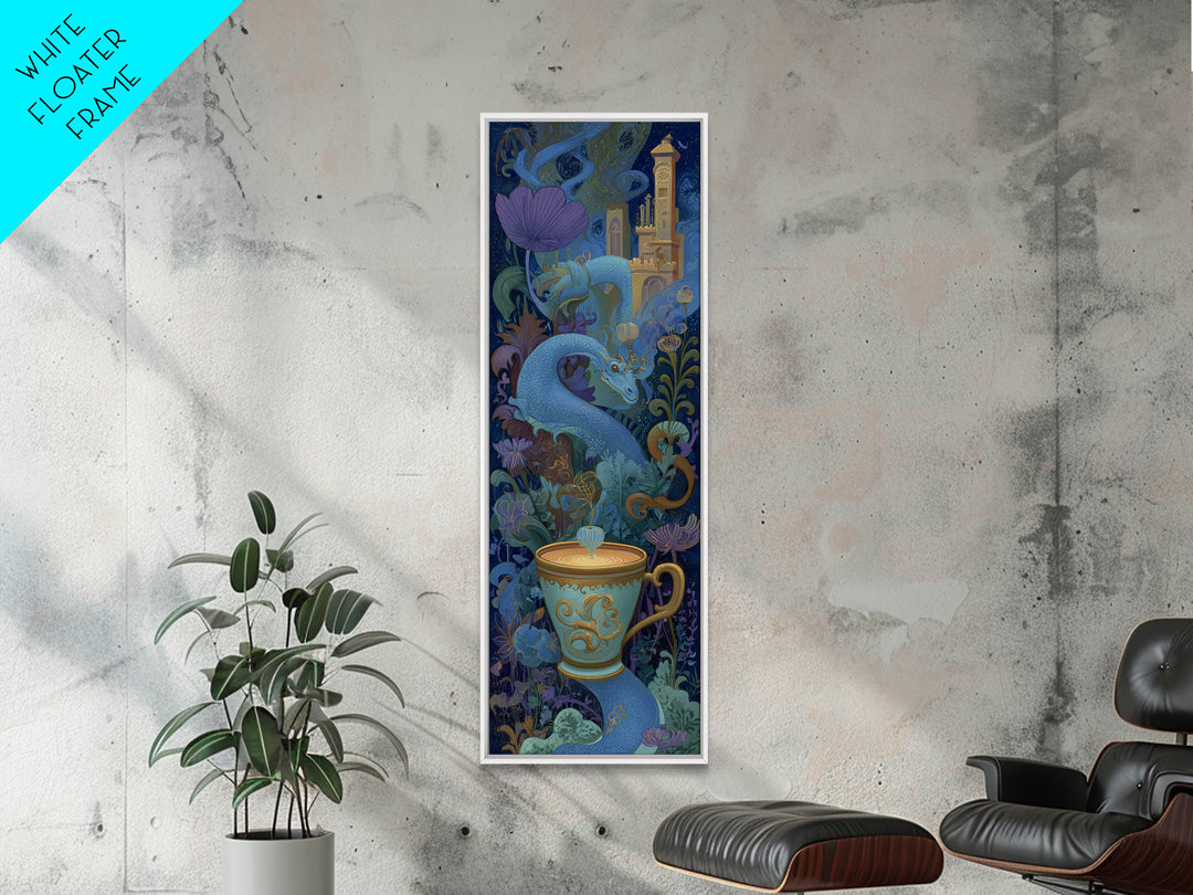Dragon Curled Around a Teacup Canvas Print, Whimsical Art, Wall Art, Living Room Decor, Oil Painting, Wonder, Framed Wall Art, WHI-1x3-12