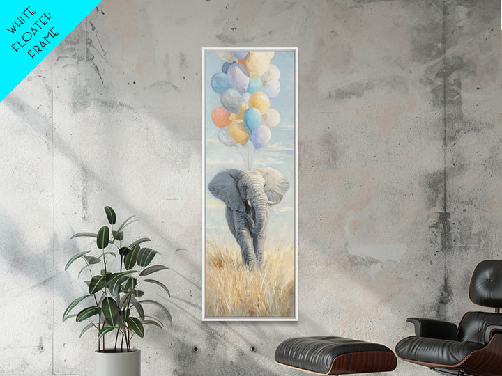 Elephant Holding Balloons Framed Canvas Print, Whimsical Art, Art Nouveau, Living Room Decor, Abstract Art, Wonder, WHI-1x3-15