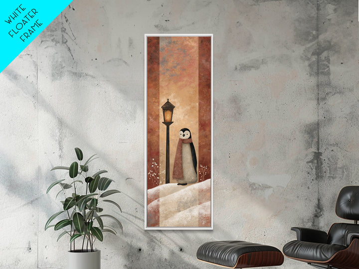 Penguin Holding a Lantern Framed Canvas Print, Whimsical Art, Textured Painting, Living Room Decor, Fine Art, Wonder, WHI-1x3-29