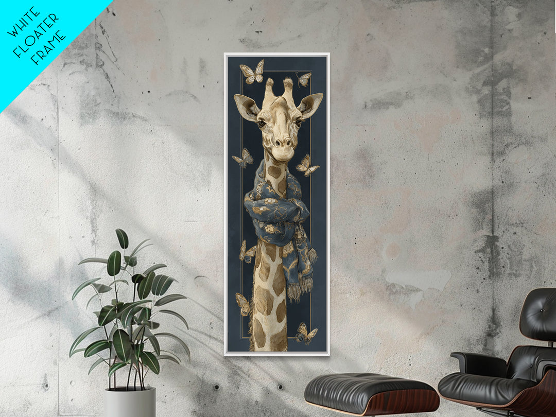 Giraffe with Scarf and Butterflies Framed Canvas Print, Whimsical Art, Modern Decor, Living Room Decor, Fine Art, Wonder, WHI-1x3-46