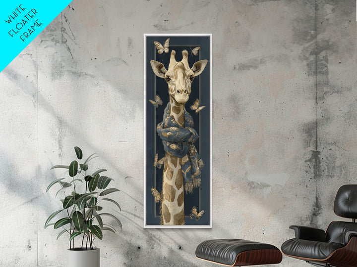 Giraffe with Scarf and Butterflies Framed Canvas Print, Whimsical Art, Modern Decor, Living Room Decor, Fine Art, Wonder, WHI-1x3-46