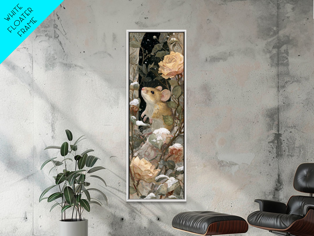 Mouse Ballerina in a Rose Garden Framed Canvas Print, Whimsical Art, Abstract Wall Art, Living Room Decor, Watercolor Art, WHI-1x3-47