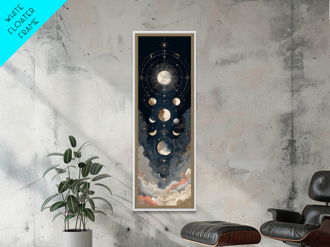 Moon with Sleeping Face and Dangling Stars Framed Canvas Print, Whimsical Art, Original Art, Living Room Decor, Oil Painting, WHI-1x3-52