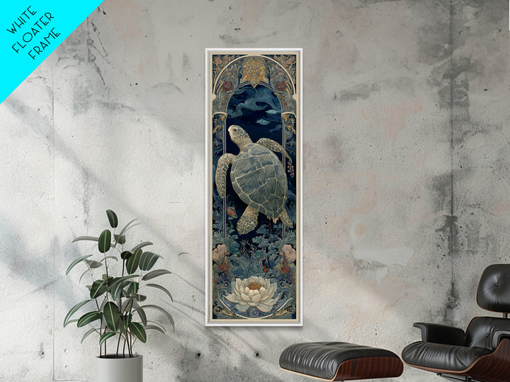 Turtle with Garden Growing on Shell Framed Canvas Print, Whimsical Art, Watercolor Art, Living Room Decor, Fine Art, Wonder, WHI-1x3-58
