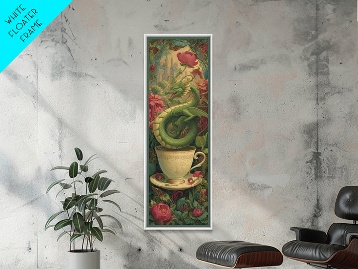 Dragon Curled Around a Teacup Canvas Print, Whimsical Art, Art Nouveau, Living Room Decor, Abstract Art, Wonder, WHI-1x3-60