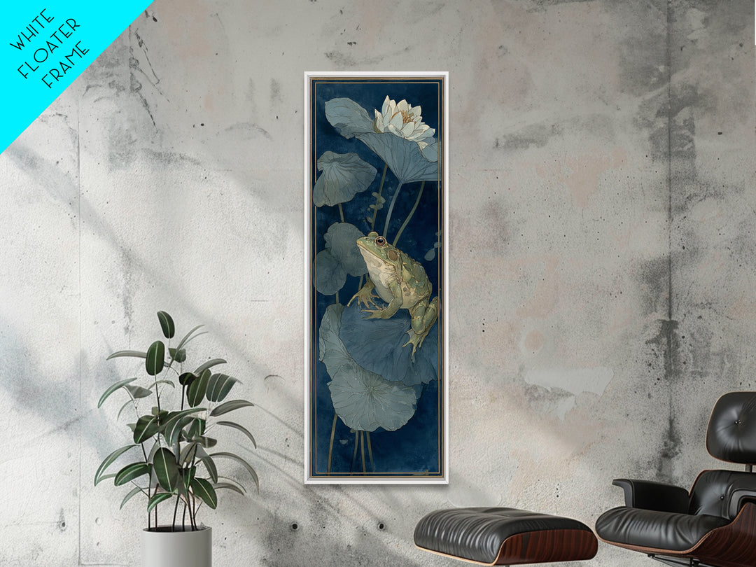 Frog Prince on a Lily Pad Canvas Print, Whimsical Art, Abstract Wall Art, Living Room Decor, Fine Art, Wonder, Neutral Decor, WHI-1x3-68