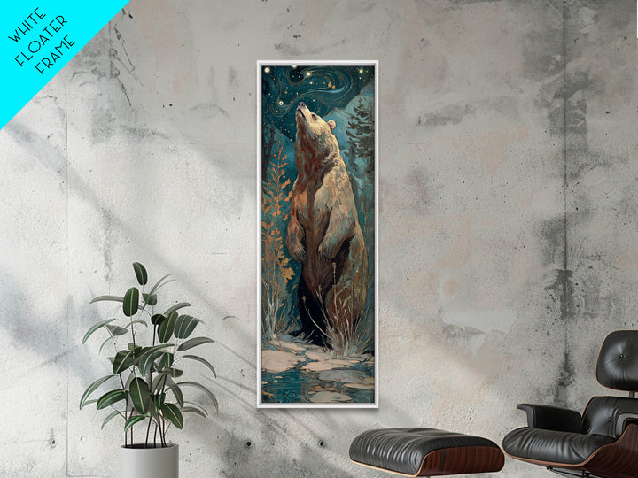Bear Painting Stars Onto the Night Sky Framed Canvas Print, Whimsical Art, Wall Art, Living Room Decor, Oil Painting, Wonder, WHI-1x3-69