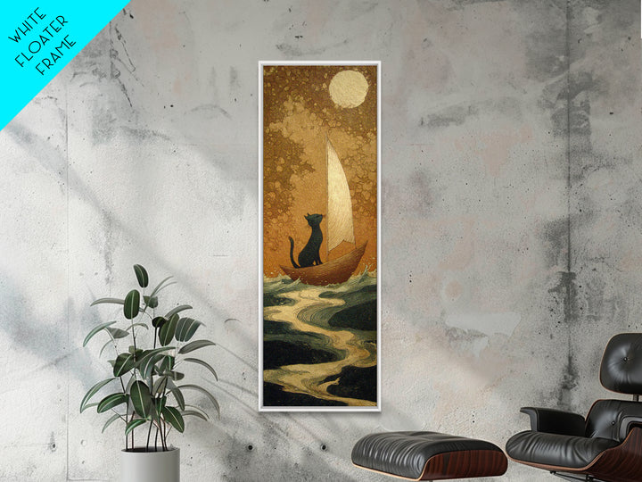 Cat Sailing a Paper Boat Canvas Print, Whimsical Art, Contemporary Art, Living Room Decor, Fine Art, Wonder, Art Nouveau, WHI-1x3-86