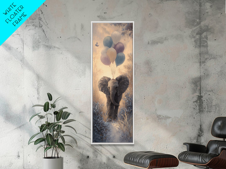 Elephant Holding Balloons Framed Canvas Print, Whimsical Art, Statement Artwork, Living Room Decor, Fine Art, Wonder, WHI-1x3-87