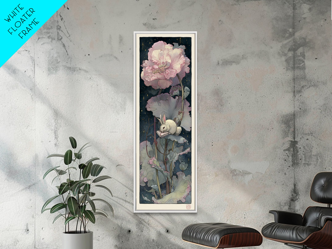 Rabbit Reading Beneath a Giant Flower Canvas Print, Whimsical Art, Cat Art, Living Room Decor, Watercolor Art, Wonder, WHI-1x3-89