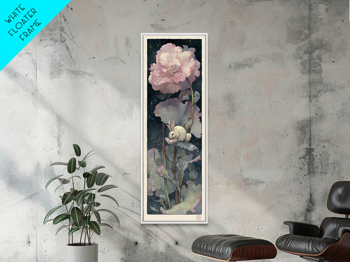 Rabbit Reading Beneath a Giant Flower Canvas Print, Whimsical Art, Cat Art, Living Room Decor, Watercolor Art, Wonder, WHI-1x3-89