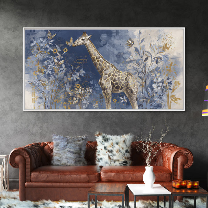 Giraffe with Scarf and Butterflies Framed Canvas Print, Whimsical Art, Minimalist Decor, Living Room Decor, Fine Art, Wonder, WHI-2x1-30