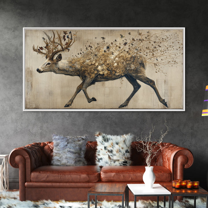 Deer with Antlers Full of Birds Canvas Print, Whimsical Art, Printable Wall Art, Living Room Decor, Oil Painting, Wonder, WHI-2x1-39