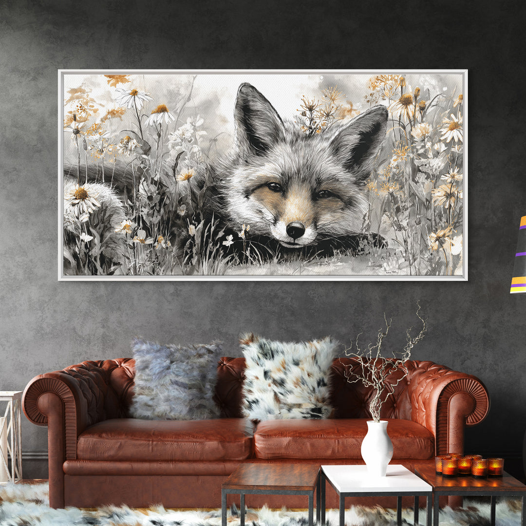 Fox Wearing a Tiny Crown Framed Canvas Print, Whimsical Art, Framed Wall Art, Living Room Decor, Oil Painting, Wonder, WHI-2x1-45