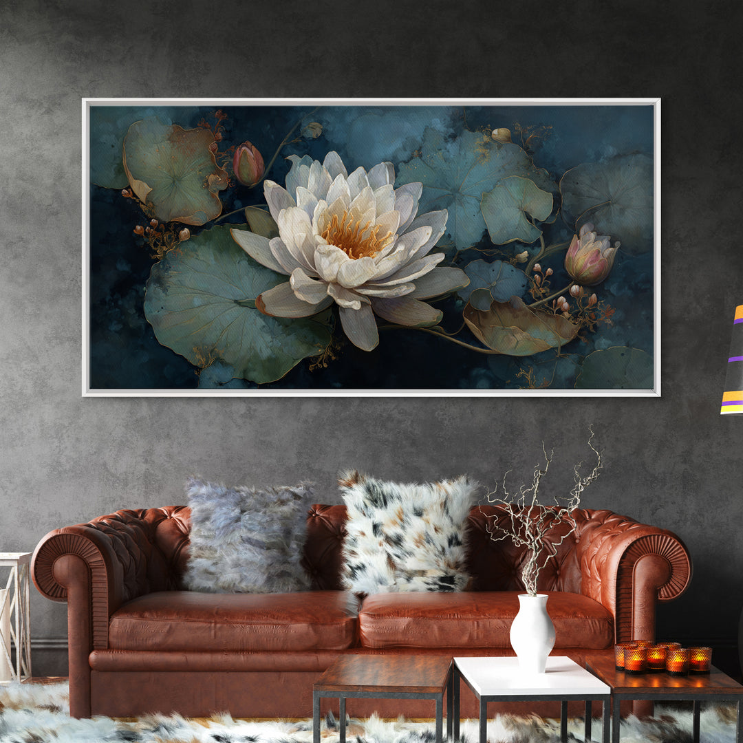 Frog Prince on a Lily Pad Canvas Print, Whimsical Art, Digital Art, Living Room Decor, Wonder, Nursery, Abstract Wall Art, WHI-2x1-52