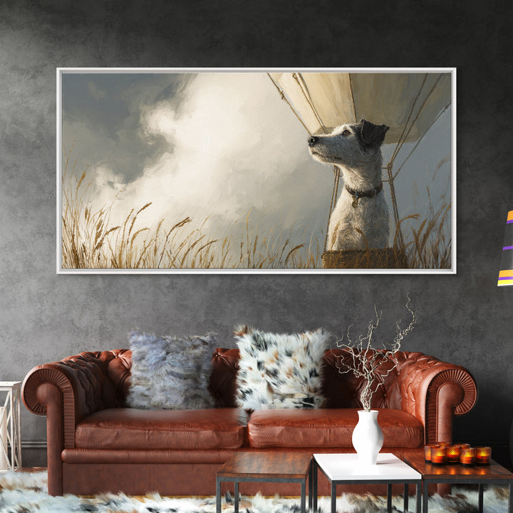 Dog in a Hot Air Balloon Canvas Print, Whimsical Art, Digital Art, Living Room Decor, Wonder, Nursery, Abstract Wall Art, WHI-2x1-58