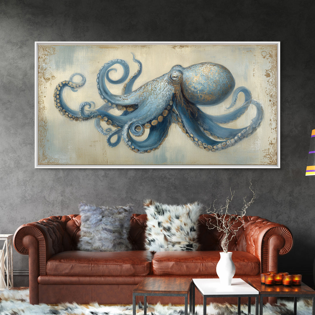 Octopus Conductor with Tiny Instruments Canvas Print, Whimsical Art, Wall Art, Living Room Decor, Oil Painting, Wonder, WHI-2x1-62
