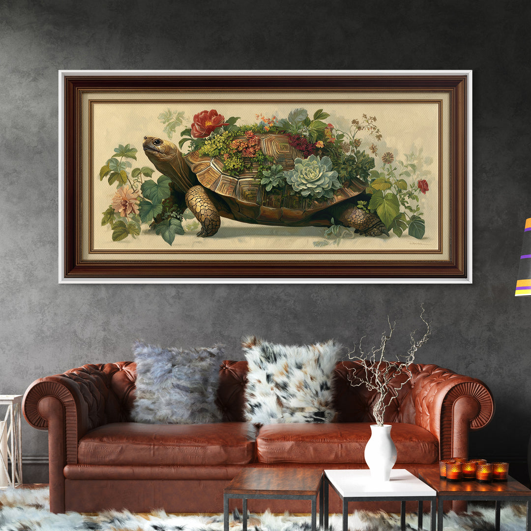 Turtle with Garden Growing on Shell Canvas Print, Whimsical Art, Home Decor, Living Room Decor, Fine Art, Wonder, Digital Print, WHI-2x1-66