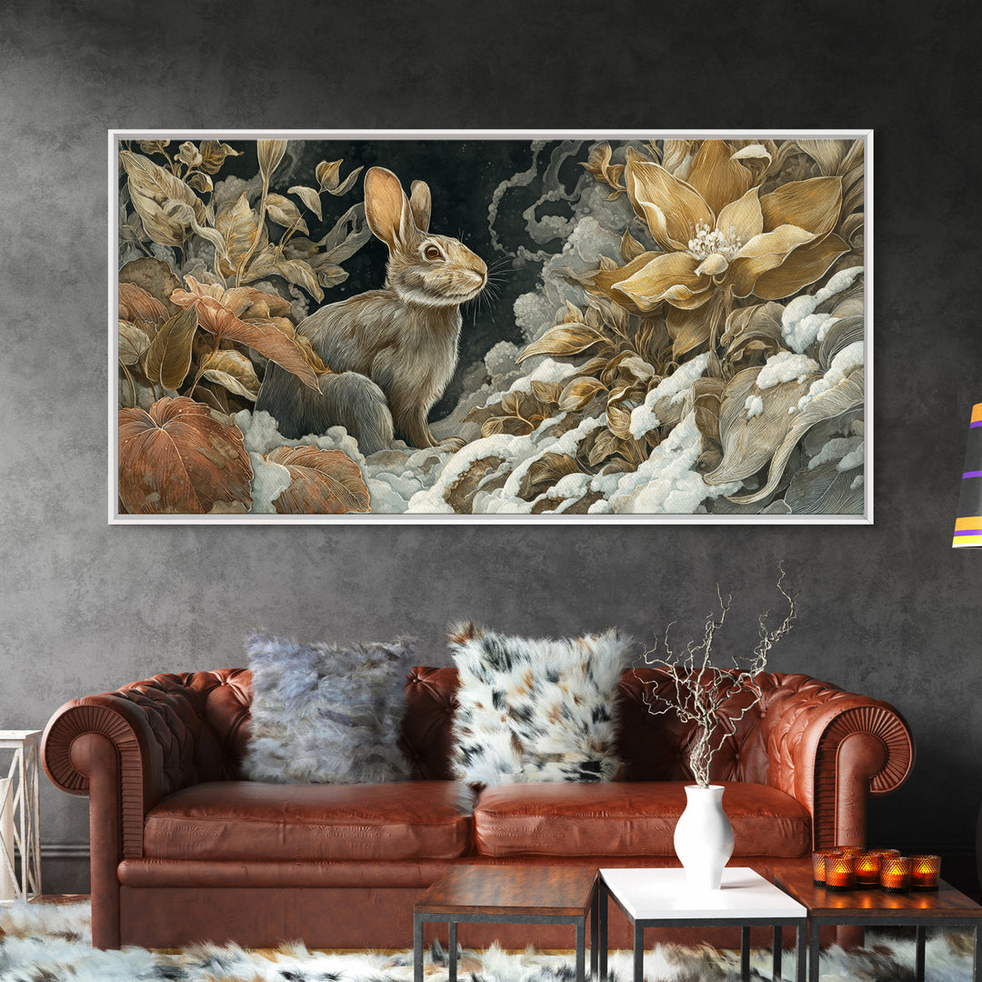 Rabbit Reading Beneath a Giant Flower Canvas Print, Whimsical Art, Digital Print, Living Room Decor, Watercolor Art, Wonder, WHI-2x1-73
