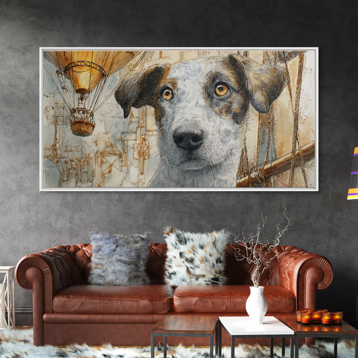 Dog in a Hot Air Balloon Canvas Print, Whimsical Art, Digital Art, Living Room Decor, Wonder, Nursery, Abstract Wall Art, WHI-2x1-82