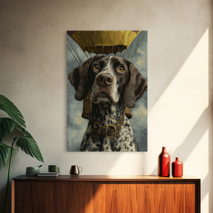 Dog in a Hot Air Balloon Framed Canvas Print, Whimsical Art, Wall Decor, Living Room Decor, Fine Art, Wonder, Printable Art, WHI-2x3-22