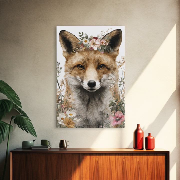 Fox Wearing a Tiny Crown Framed Canvas Print, Whimsical Art, Printable Art, Living Room Decor, Fine Art, Wonder, Cat Art, WHI-2x3-33