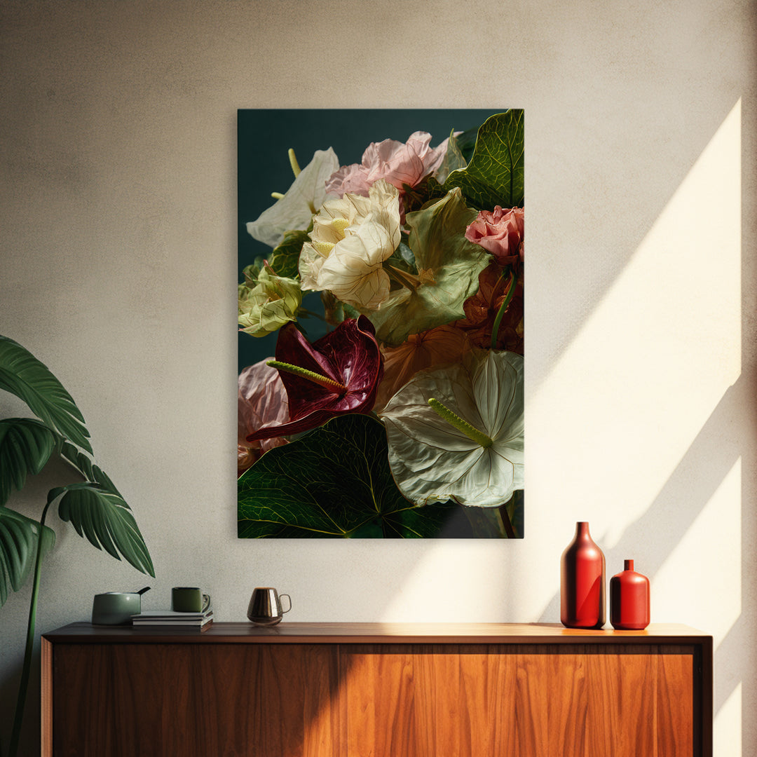 Magical Umbrella Raining Flowers Framed Canvas Print, Whimsical Art, Living Room Decor, Watercolor Art, Wonder, WHI-2x3-4