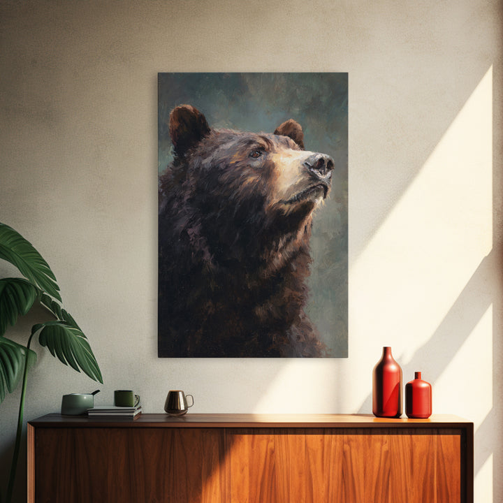 Bear Painting Stars Onto the Night Sky Framed Canvas Print, Whimsical Art, Art Nouveau, Living Room Decor, Abstract Art, Wonder, WHI-2x3-41