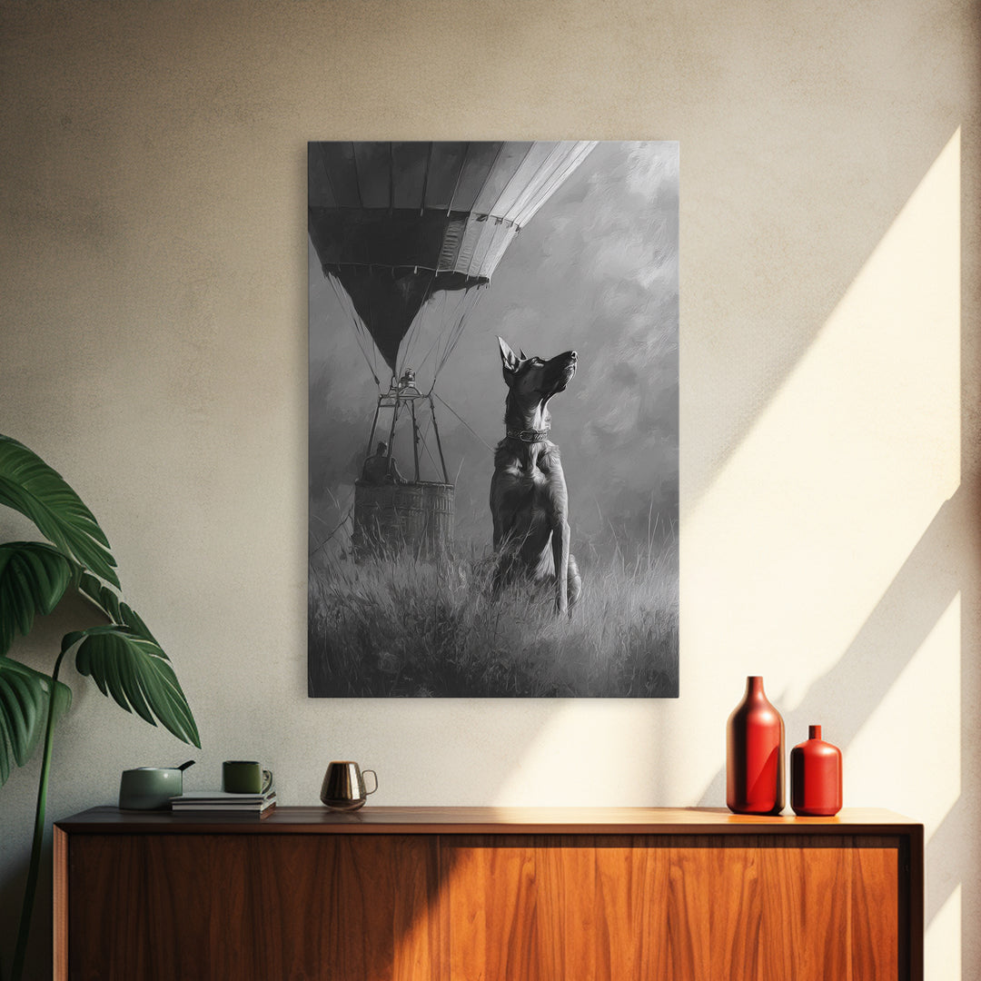 Dog in a Hot Air Balloon Framed Canvas Print, Whimsical Art, Wall Decor, Living Room Decor, Fine Art, Wonder, Printable Art, WHI-2x3-46