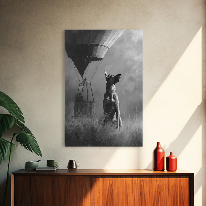 Dog in a Hot Air Balloon Framed Canvas Print, Whimsical Art, Wall Decor, Living Room Decor, Fine Art, Wonder, Printable Art, WHI-2x3-46
