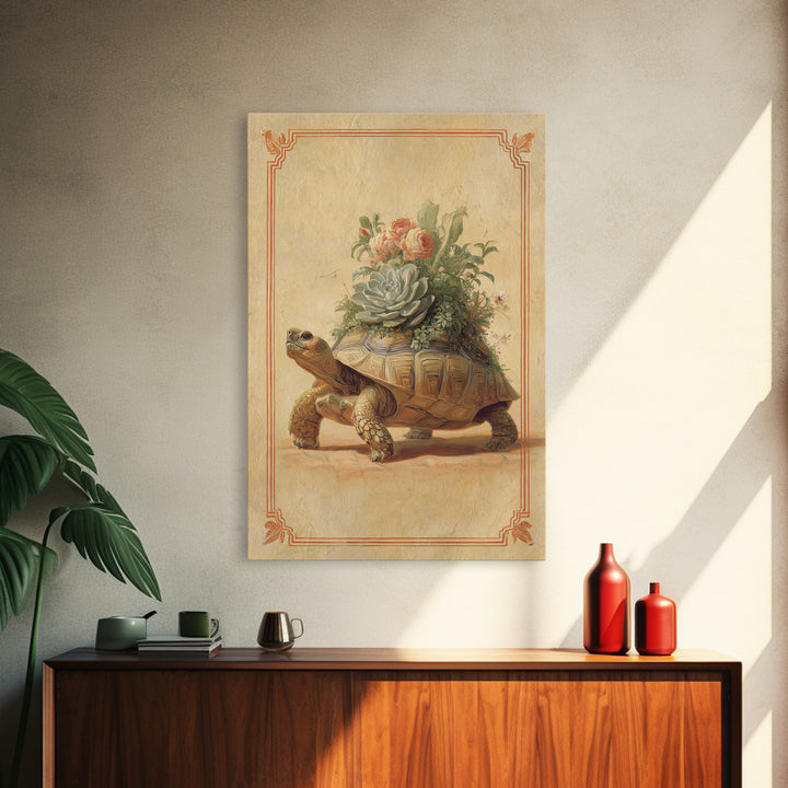 Turtle with Garden Growing on Shell Canvas Print, Whimsical Art, Art Print, Living Room Decor, Watercolor Art, Wonder, WHI-2x3-54