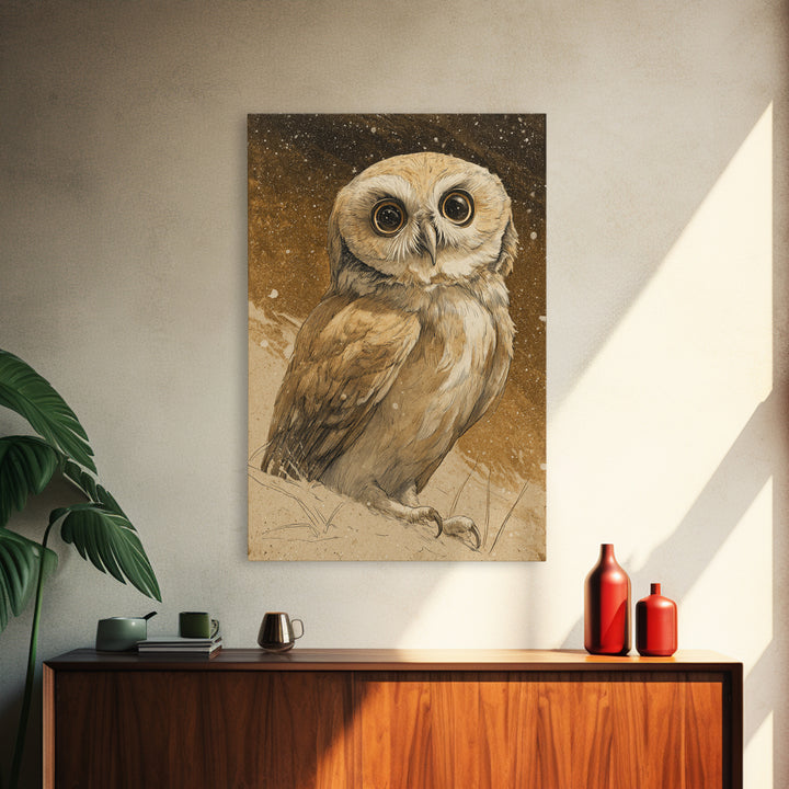 Owl Wearing Spectacles Among Stars Canvas Print, Whimsical Art, Art Nouveau, Living Room Decor, Abstract Art, Wonder, WHI-2x3-86