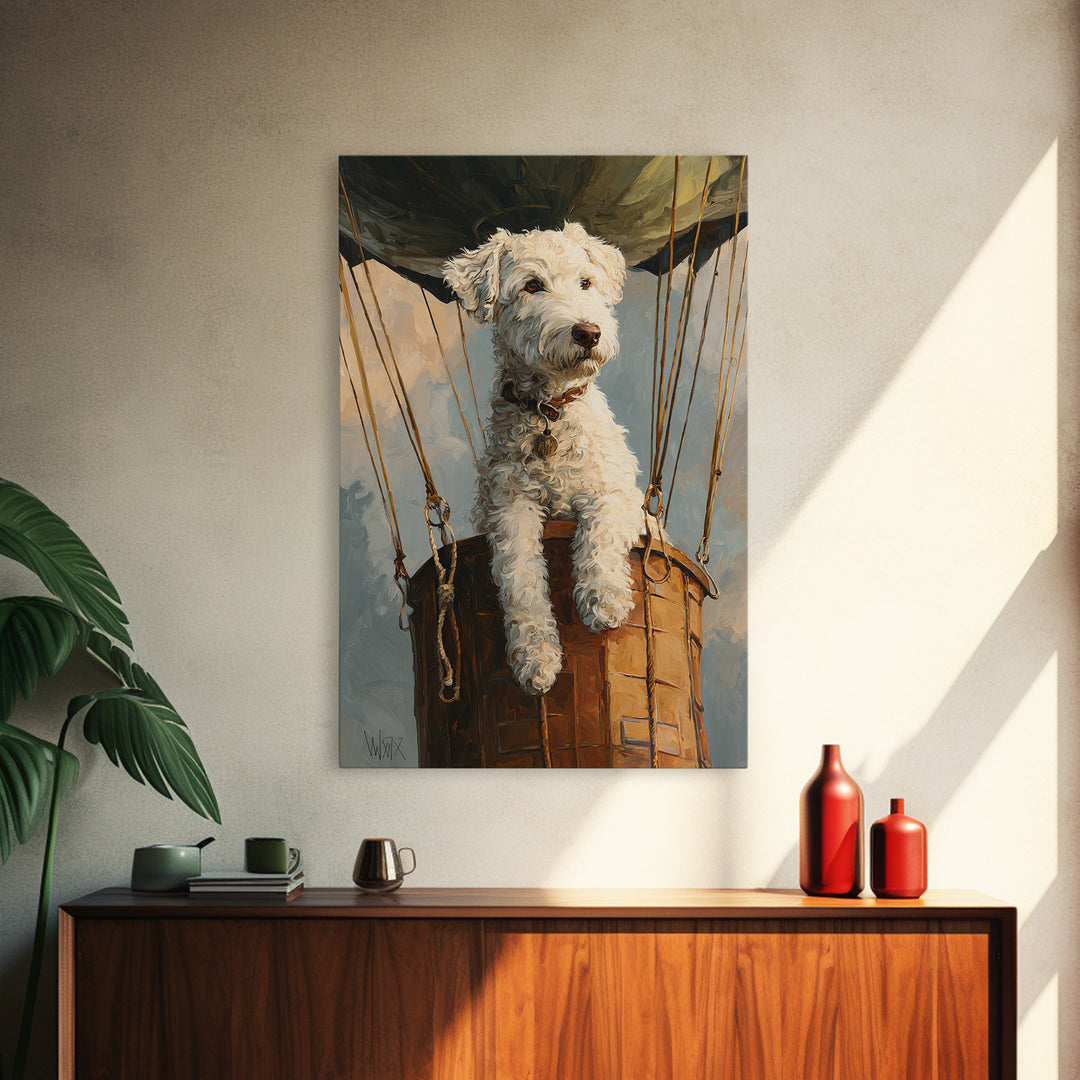 Dog in a Hot Air Balloon Framed Canvas Print, Whimsical Art, Digital Print, Living Room Decor, Fine Art, Wonder, Bird Art, WHI-2x3-94
