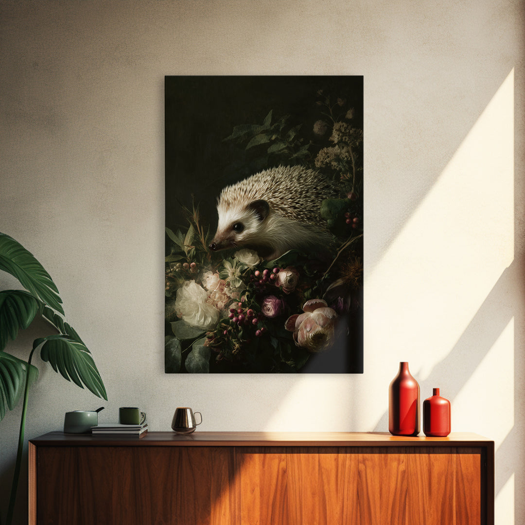 Hedgehog Carrying Wildflowers Canvas Print, Whimsical Art, Nursery Prints, Living Room Decor, Watercolor Art, Wonder, WHI-2x3-95