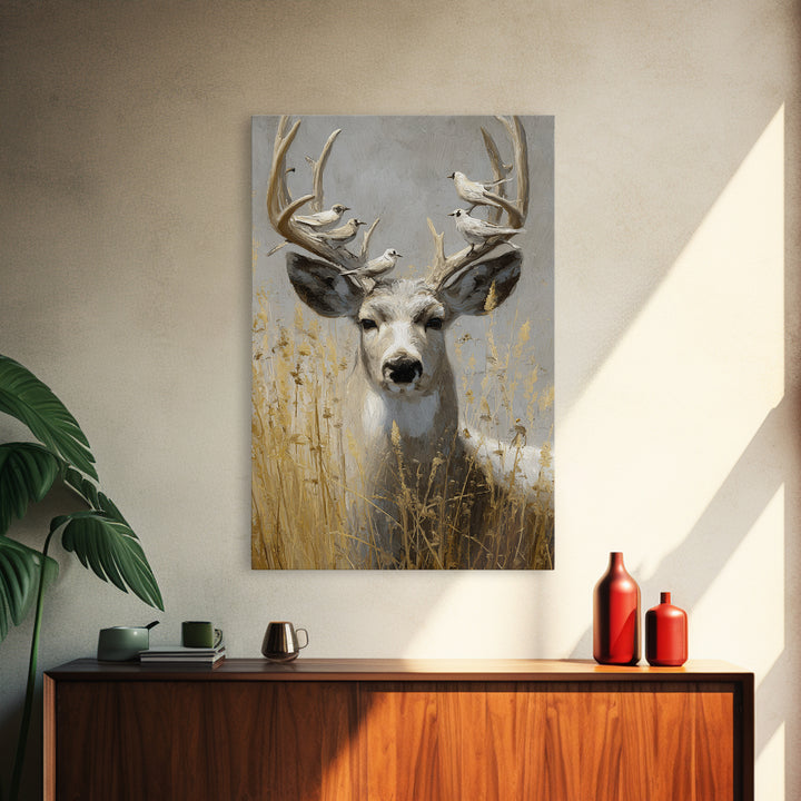 Deer with Antlers Full of Birds Canvas Print, Whimsical Art, Nursery Wall Decor, Living Room Decor, Fine Art, Wonder, WHI-2x3-99