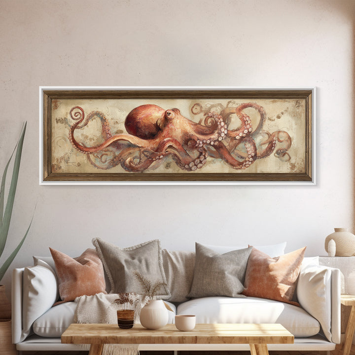 Octopus Conductor with Tiny Instruments Framed Canvas Print, Whimsical Art, Pet Portrait, Living Room Decor, Fine Art, Wonder, WHI-3x1-10