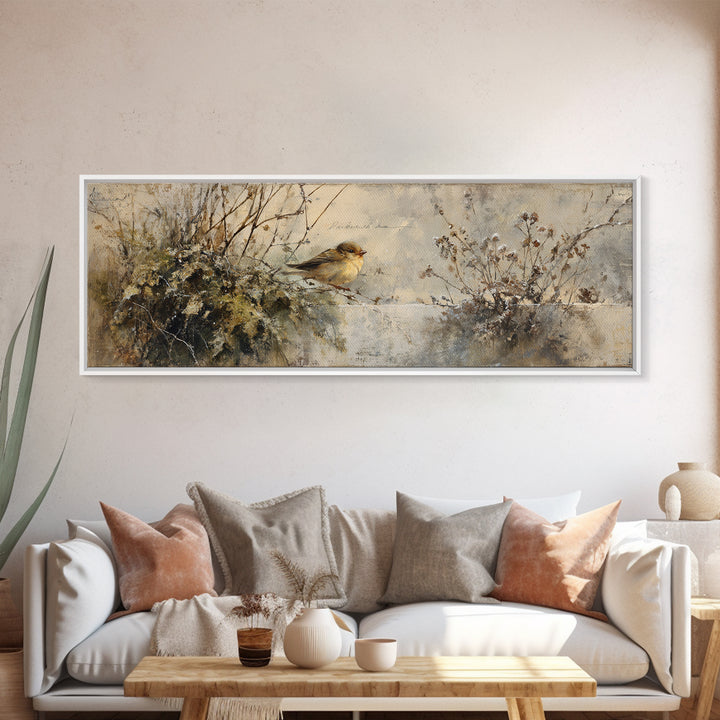 Bird Delivering a Tiny Love Letter Framed Canvas Print, Whimsical Art, Gallery Decor, Living Room Decor, Fine Art, Wonder, WHI-3x1-15