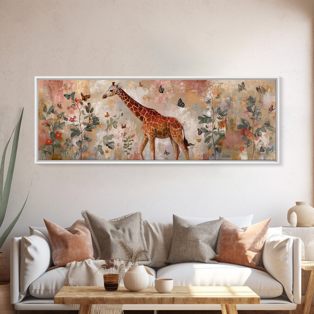 Giraffe with Scarf and Butterflies Canvas Print, Whimsical Art, Printable Art, Living Room Decor, Watercolor Art, Wonder, WHI-3x1-26