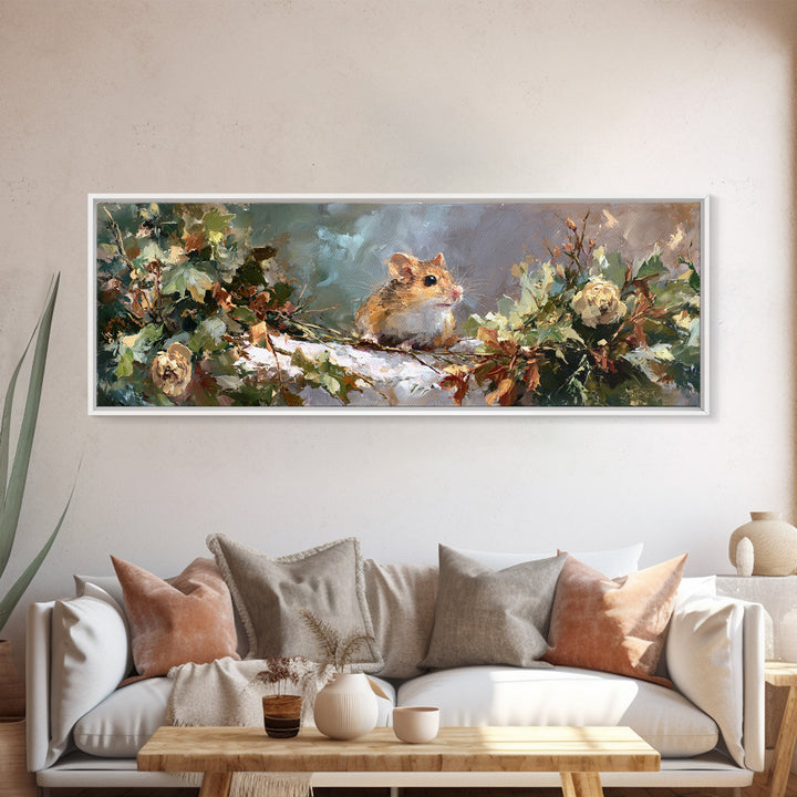 Mouse Ballerina in a Rose Garden Canvas Print, Whimsical Art, Fine Art Print, Living Room Decor, Watercolor Art, Wonder, WHI-3x1-3