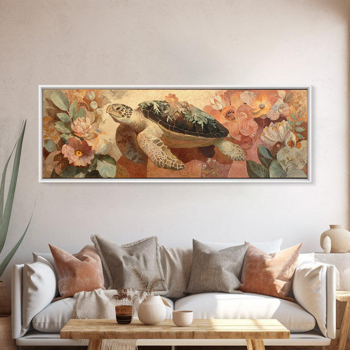 Turtle with Garden Growing on Shell Canvas Print, Whimsical Art, Framed Wall Art, Living Room Decor, Oil Painting, Wonder, WHI-3x1-38
