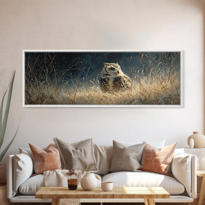 Owl Wearing Spectacles Among Stars Canvas Print, Whimsical Art, Dark Academia Decor, Living Room Decor, Fine Art, Wonder, WHI-3x1-46