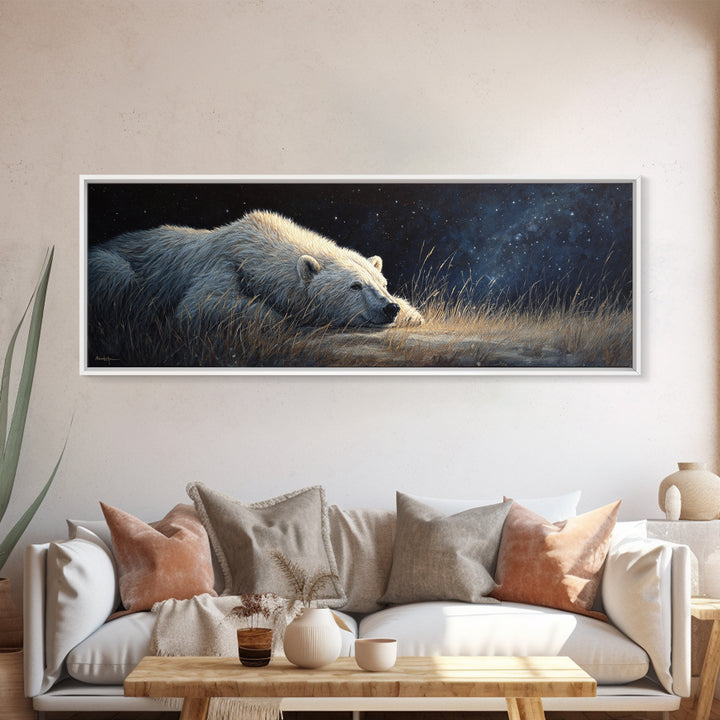 Bear Painting Stars Onto the Night Sky Canvas Print, Whimsical Art, Bird Art, Living Room Decor, Abstract Art, Wonder, WHI-3x1-49
